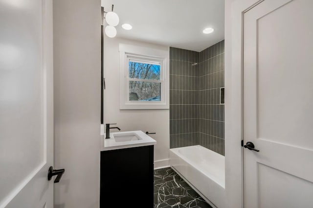 931 Downey Dr, Nashville, TN 37205 - full bath with recessed lighting, marble finish floor, vanity, and  shower combination