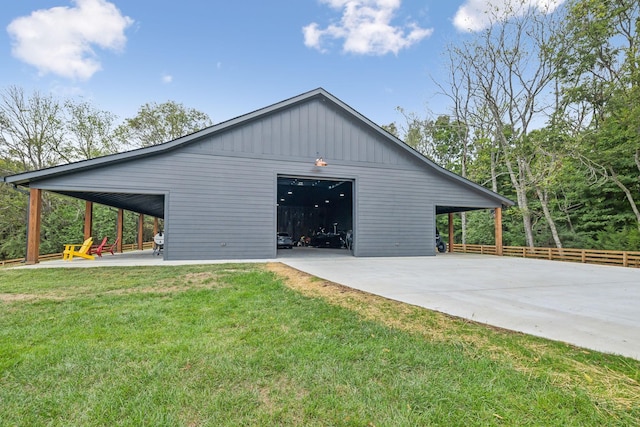 6490 Peytonsville Arno Rd, College Grove, TN 37046 - view of property exterior featuring fence, concrete driveway, an outbuilding, a lawn, and a garage