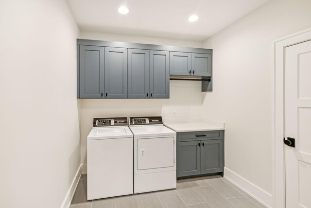 6490 Peytonsville Arno Rd, College Grove, TN 37046 - laundry room with baseboards, independent washer and dryer, recessed lighting, and cabinet space