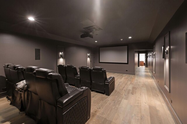 6490 Peytonsville Arno Rd, College Grove, TN 37046 - home theater room featuring recessed lighting, light wood-type flooring, visible vents, and baseboards