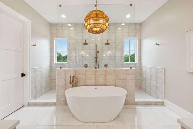 6490 Peytonsville Arno Rd, College Grove, TN 37046 - full bathroom with walk in shower, a soaking tub, and tile walls