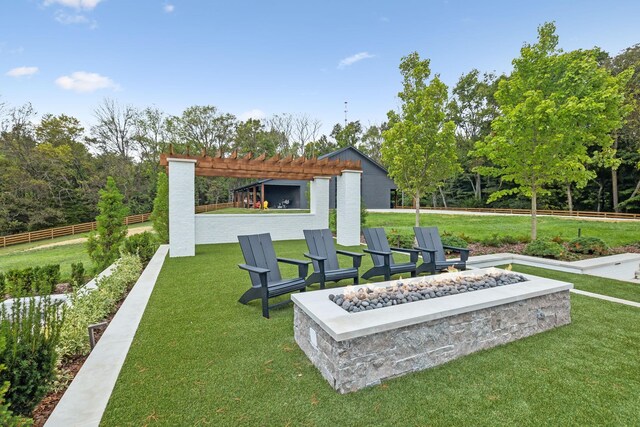 6490 Peytonsville Arno Rd, College Grove, TN 37046 - surrounding community featuring a lawn, a pergola, fence, and an outdoor fire pit