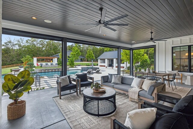 6490 Peytonsville Arno Rd, College Grove, TN 37046 - view of patio featuring outdoor lounge area, an outdoor pool, a ceiling fan, and outdoor dining space