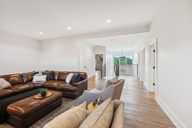 6490 Peytonsville Arno Rd, College Grove, TN 37046 - living area with baseboards, light wood-style flooring, and recessed lighting