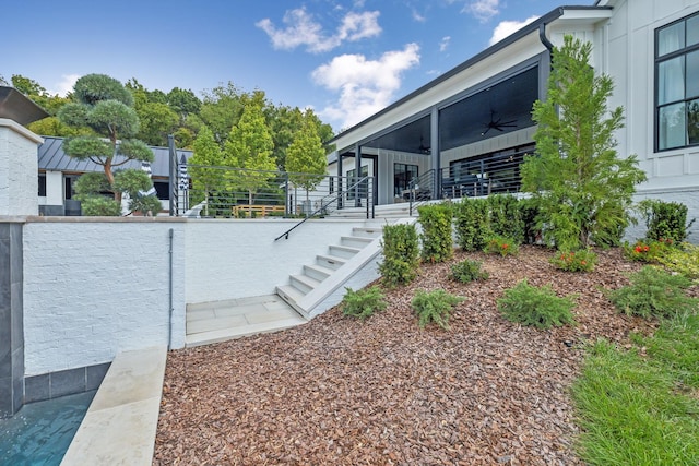 6490 Peytonsville Arno Rd, College Grove, TN 37046 - view of yard featuring stairway and a ceiling fan