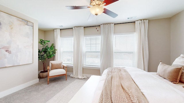 bedroom featuring baseboards, carpet, and ceiling fan