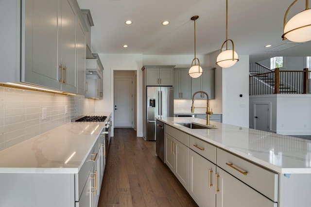 118 Shadow Springs Dr Unit 118, Brentwood, TN 37027 - kitchen featuring recessed lighting, a sink, decorative backsplash, appliances with stainless steel finishes, and custom range hood