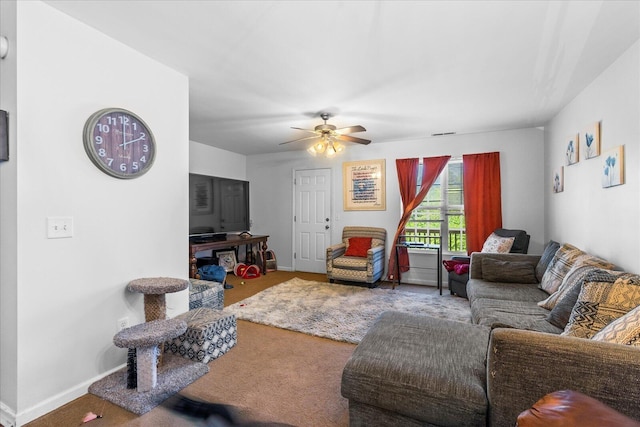 9051 Haileys Pond Dr, Ooltewah, TN 37363 - living room with carpet flooring, baseboards, and ceiling fan