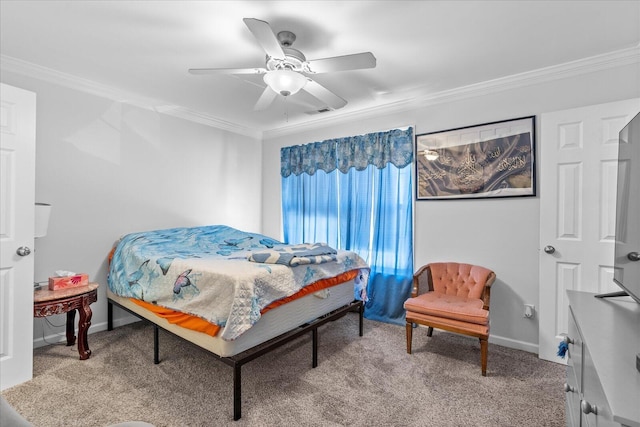 9051 Haileys Pond Dr, Ooltewah, TN 37363 - carpeted bedroom with ceiling fan, baseboards, crown molding, and visible vents