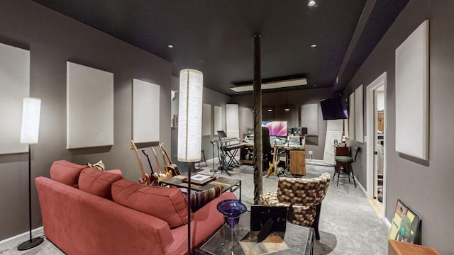 living room featuring baseboards and carpet