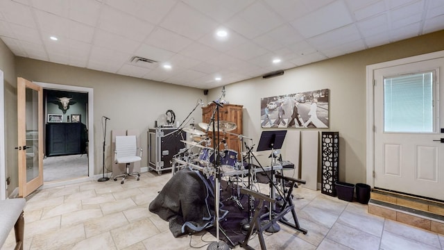 workout area with recessed lighting and visible vents