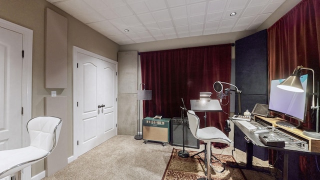 office with carpet flooring and recessed lighting