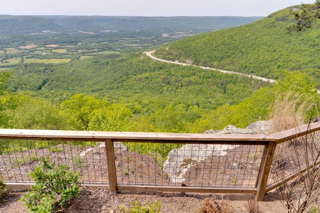 mountain view with a wooded view