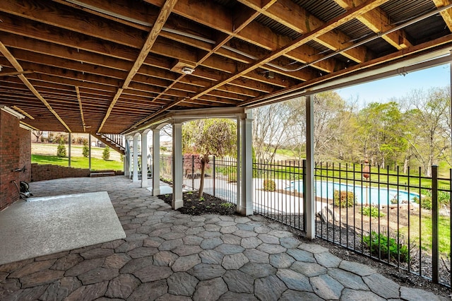 view of patio / terrace featuring fence and a fenced in pool