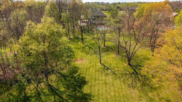 bird's eye view featuring a view of trees