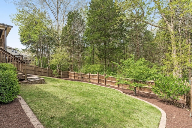 view of yard with a fenced backyard