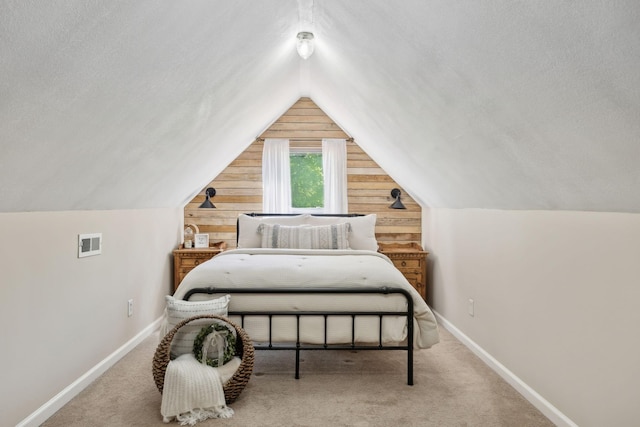 7565 N County Line Rd, Fairview, TN 37062 - carpeted bedroom with baseboards, visible vents, wood walls, and vaulted ceiling