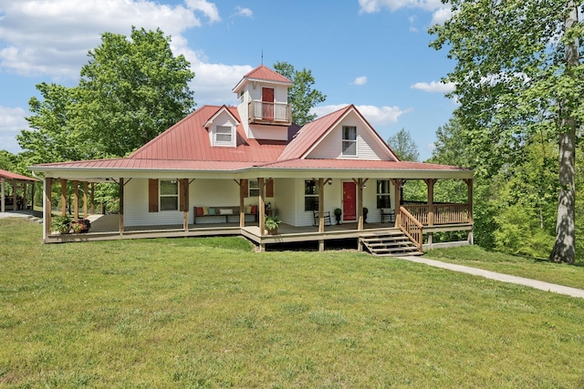 7565 N County Line Rd, Fairview, TN 37062 - country-style home with covered porch, a front yard, and metal roof