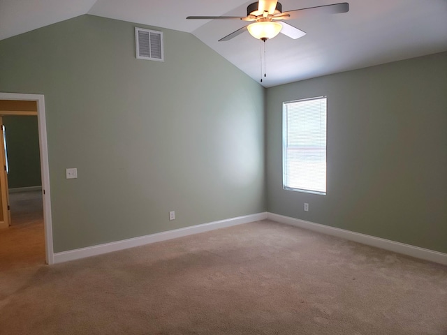 2260 Viking Ct, Murfreesboro, TN 37127 - spare room with baseboards, visible vents, light colored carpet, lofted ceiling, and ceiling fan