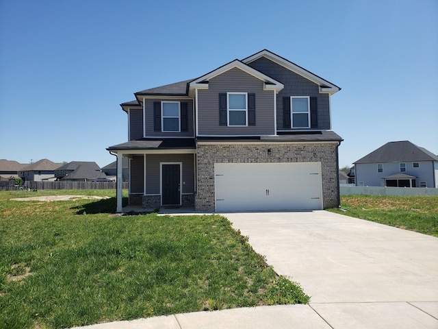 2260 Viking Ct, Murfreesboro, TN 37127 - craftsman-style home with a front lawn, driveway, fence, brick siding, and an attached garage