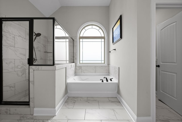 1885 Shield Dr, Clarksville, TN 37043 - full bath with a bath, baseboards, marble finish floor, and a stall shower