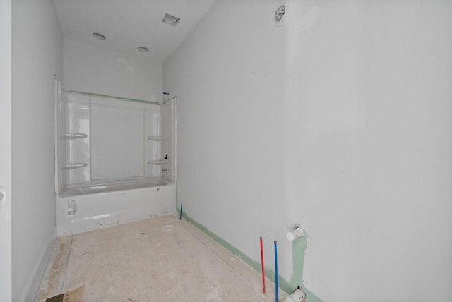 full bath with baseboards, bathtub / shower combination, and visible vents