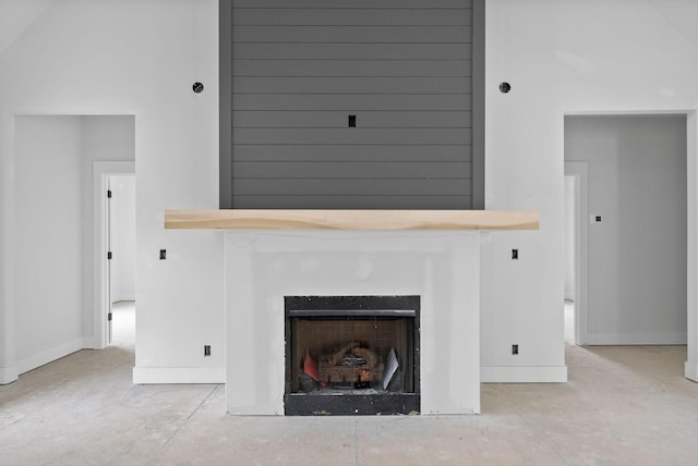 room details with baseboards and a fireplace