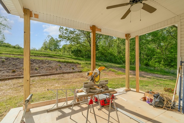 view of patio featuring ceiling fan