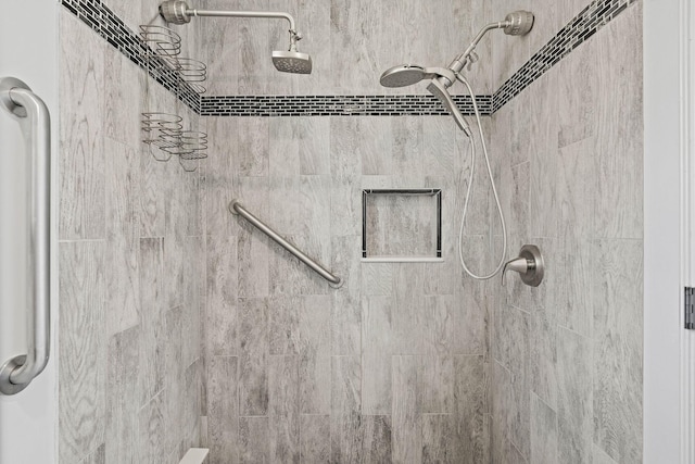 details with a tile shower