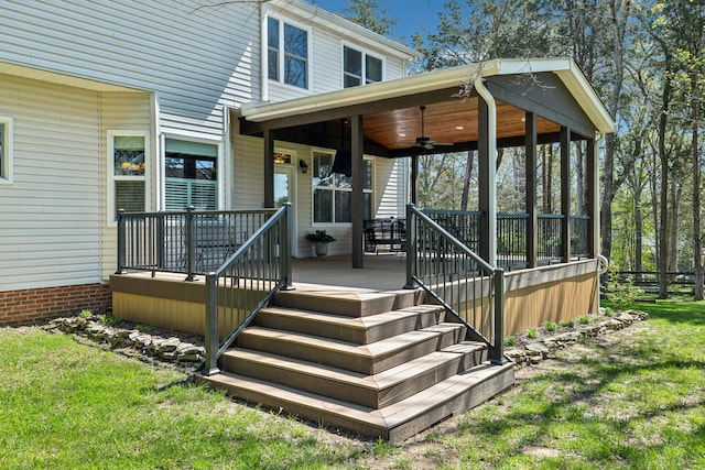 313 Walpole Ct, Nolensville, TN 37135 - deck featuring ceiling fan and a yard