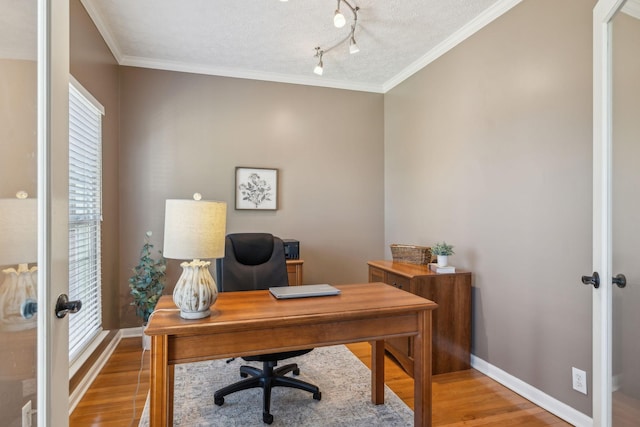 313 Walpole Ct, Nolensville, TN 37135 - office featuring french doors, wood finished floors, track lighting, and crown molding