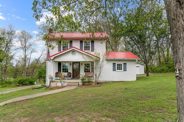 4103 Arno Rd, Franklin, TN 37064 - traditional-style house with a porch, a front yard, and metal roof