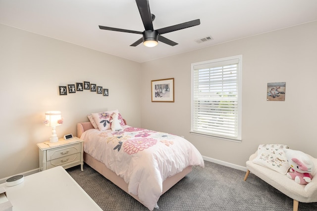 1517 Rockwood Ln, Lebanon, TN 37087 - bedroom with ceiling fan, baseboards, dark colored carpet, and visible vents