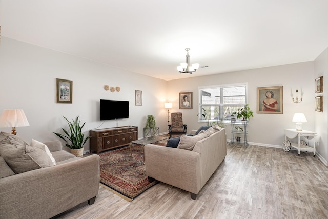 1517 Rockwood Ln, Lebanon, TN 37087 - living area with baseboards, an inviting chandelier, visible vents, and light wood-type flooring