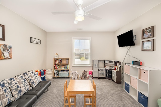 1517 Rockwood Ln, Lebanon, TN 37087 - rec room featuring carpet, visible vents, and a ceiling fan