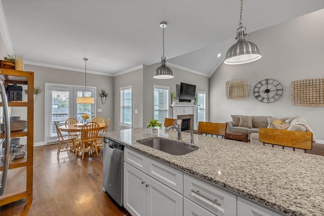 1026 Claymill Dr, Spring Hill, TN 37174 - kitchen with white cabinets, dishwasher, a sink, dark wood-type flooring, and open floor plan