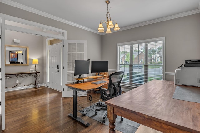 1026 Claymill Dr, Spring Hill, TN 37174 - office space featuring wood finished floors, crown molding, baseboards, and a notable chandelier
