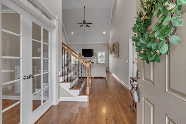 1026 Claymill Dr, Spring Hill, TN 37174 - entryway featuring stairway, crown molding, french doors, and wood finished floors