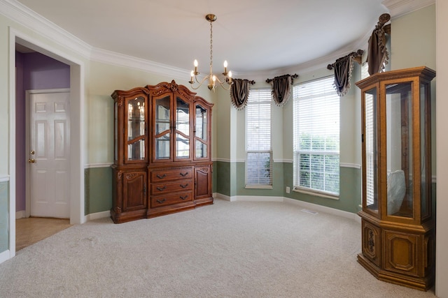 304 Hay Market Ct, Franklin, TN 37067 - carpeted dining room with baseboards, crown molding, and a chandelier