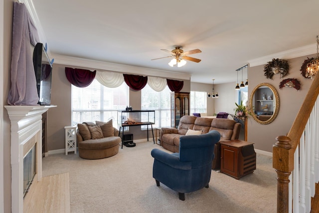 304 Hay Market Ct, Franklin, TN 37067 - living room featuring light carpet, baseboards, and ceiling fan