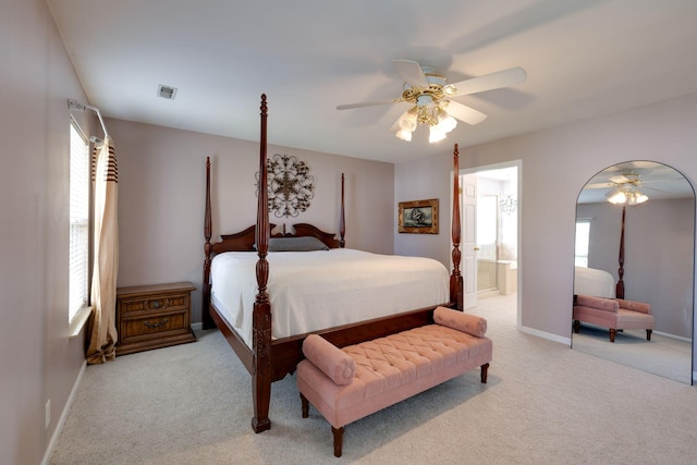 304 Hay Market Ct, Franklin, TN 37067 - bedroom with baseboards, visible vents, light colored carpet, and ceiling fan