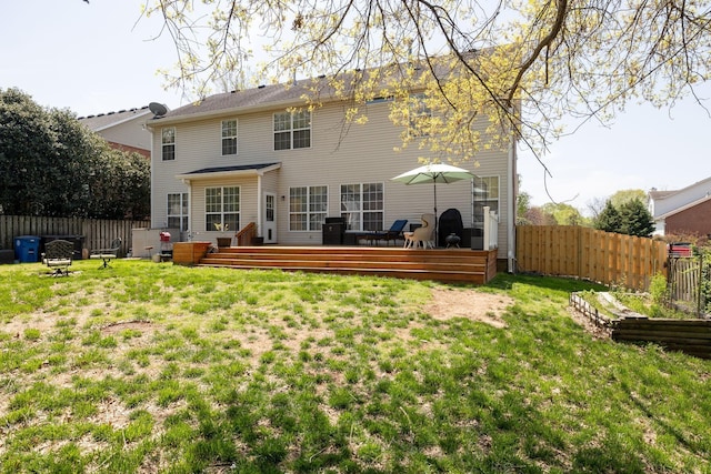 304 Hay Market Ct, Franklin, TN 37067 - back of house with a wooden deck, fence, and a yard