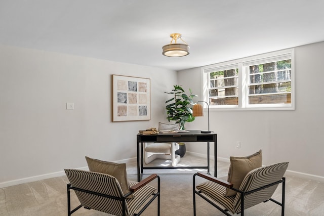 home office with baseboards and carpet flooring