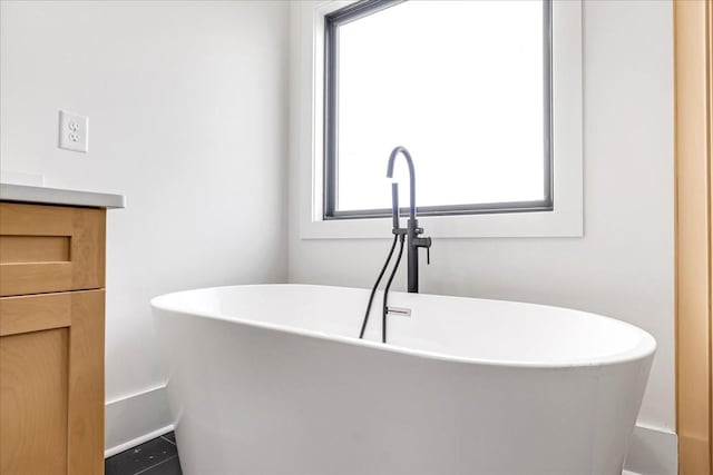 room details with a sink and a freestanding bath