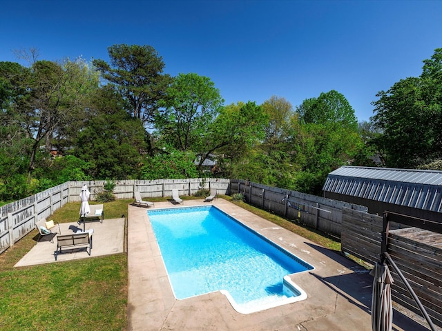 view of pool featuring a patio area, a fenced in pool, and a fenced backyard