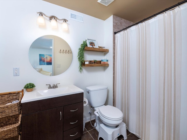 full bathroom with visible vents, tile patterned flooring, vanity, and toilet