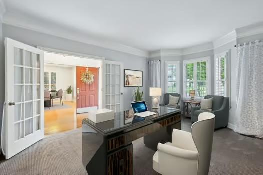 office area with plenty of natural light and french doors