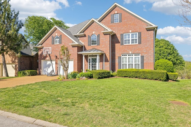 1405 Governors Ridge Ct, Franklin, TN 37064 - traditional home featuring a garage, a front lawn, brick siding, and concrete driveway