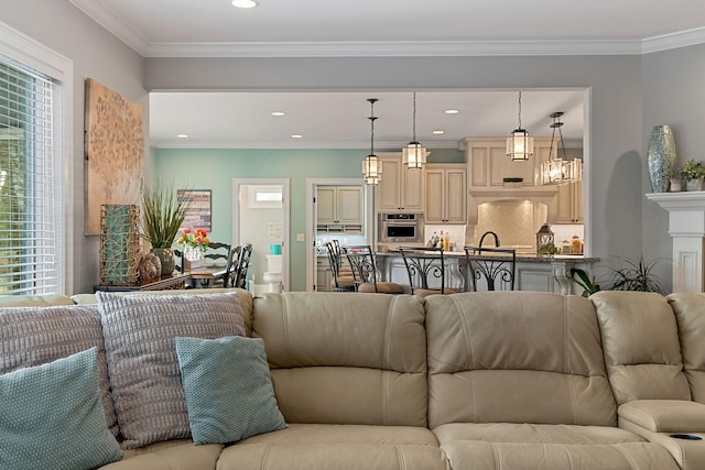 living area featuring recessed lighting