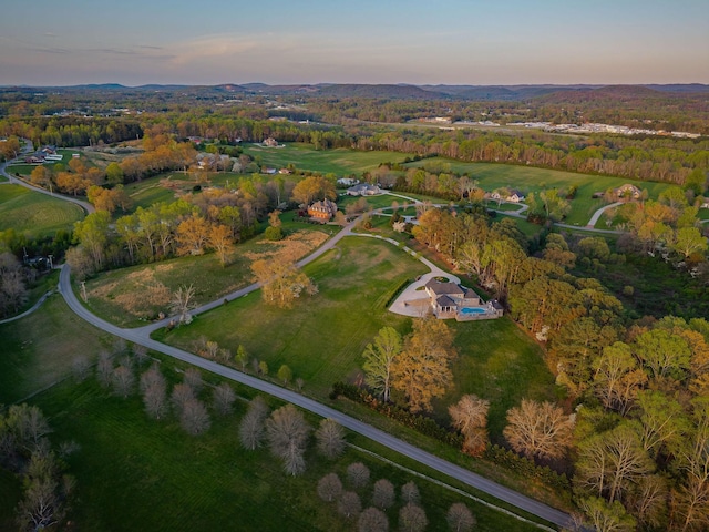 view of aerial view at dusk